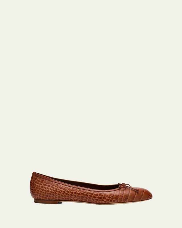 Verallim Croc-Embossed Leather Ballerina Flats